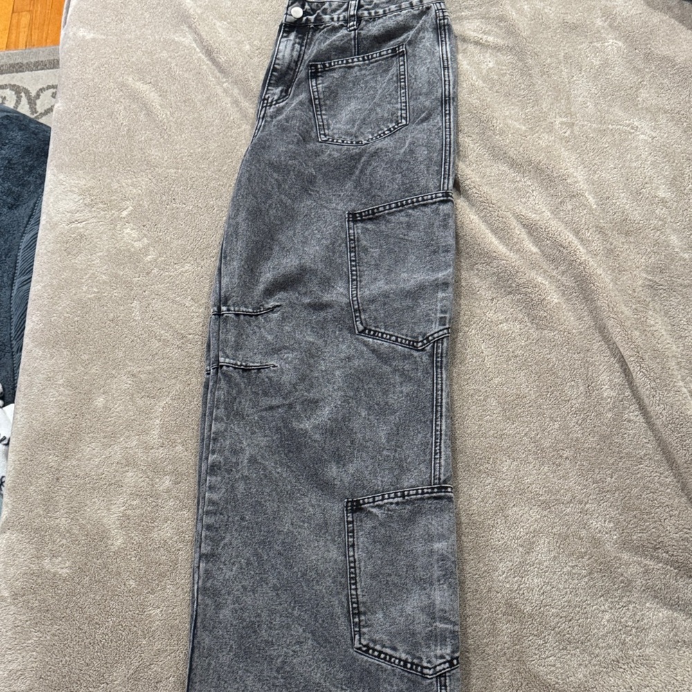 Charcoal Washed Cargo Jeans